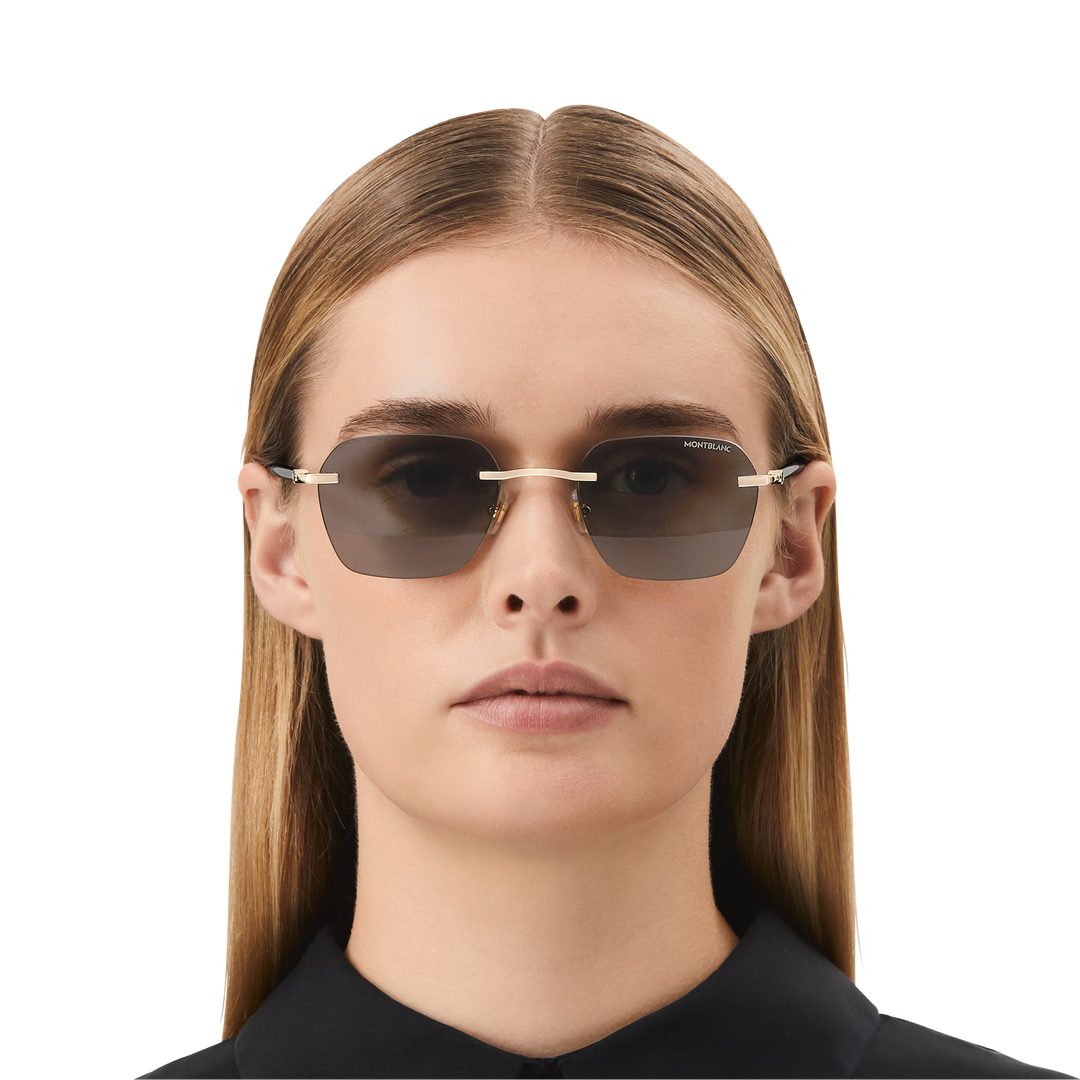 Lunettes de Soleil Carrées avec Monture en Métal Doré